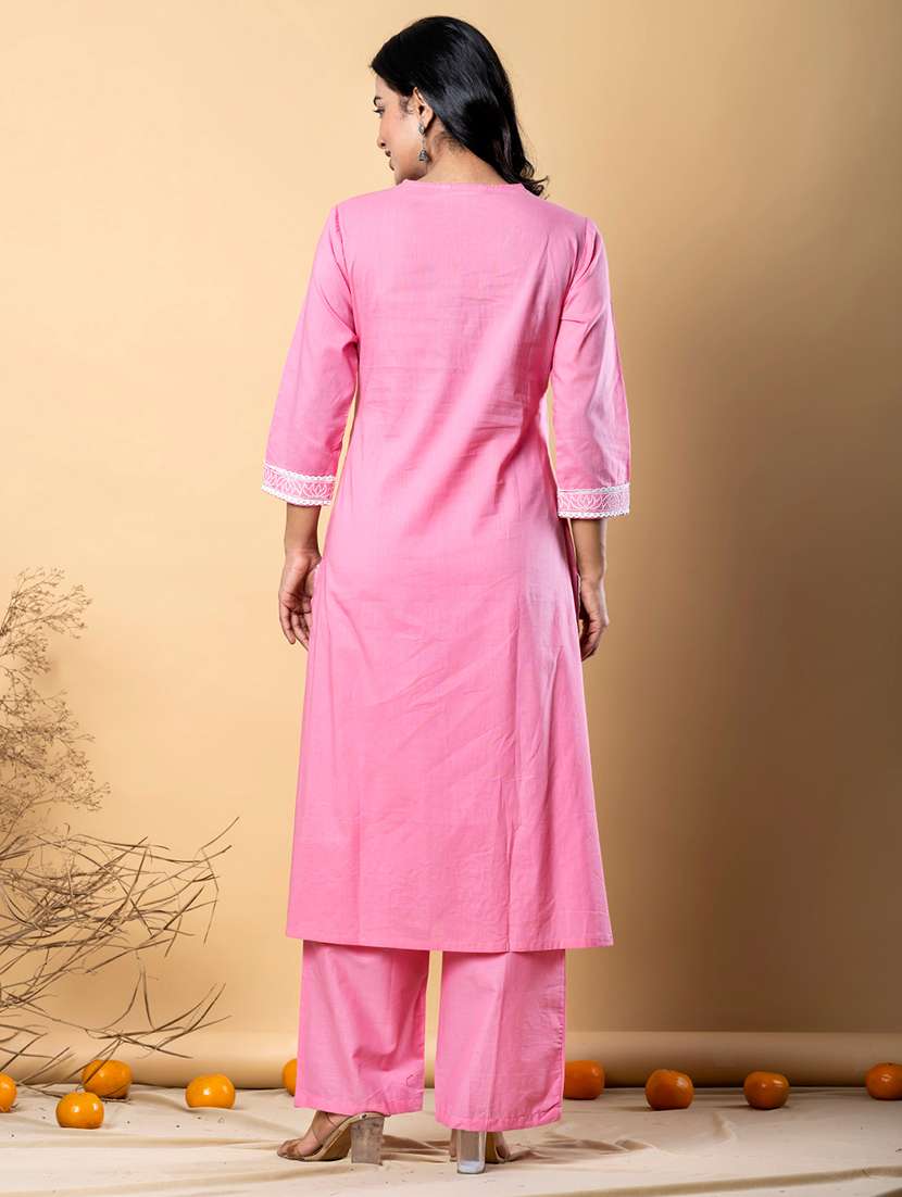 women embroidered three quarter sleeve kurta pant set - 21962289 - Standard Image - 3