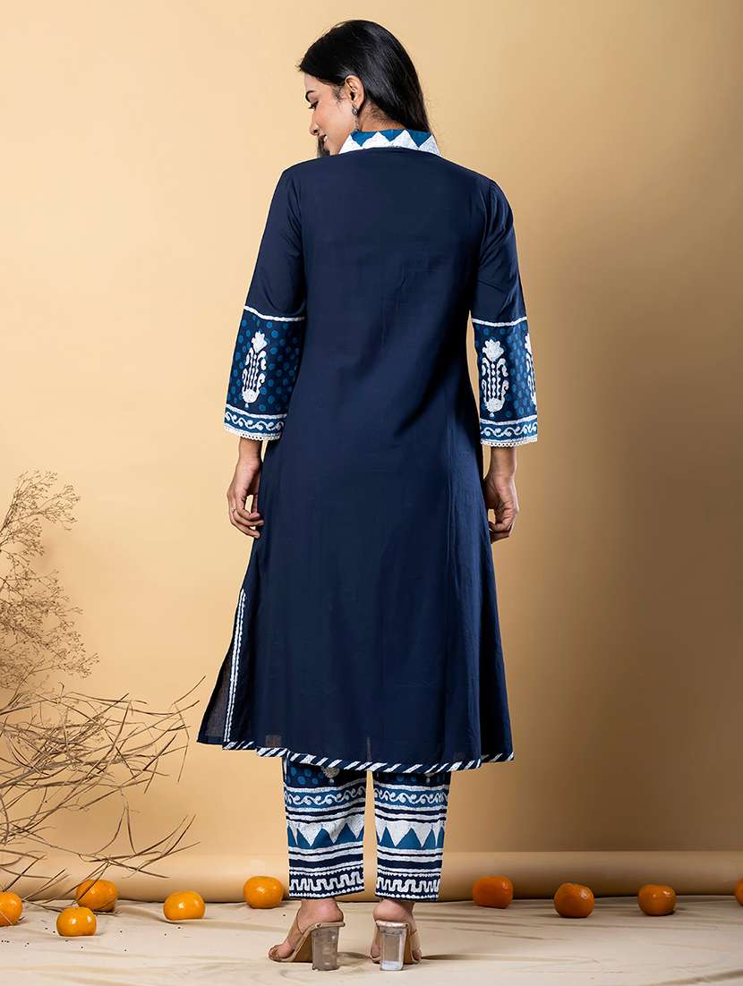 women printed three quarter sleeve kurta pant set - 21962292 -  Standard Image - 3