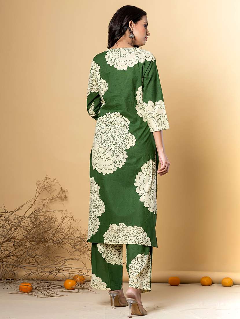 women printed three quarter sleeve kurta pant set - 21962293 -  Standard Image - 3