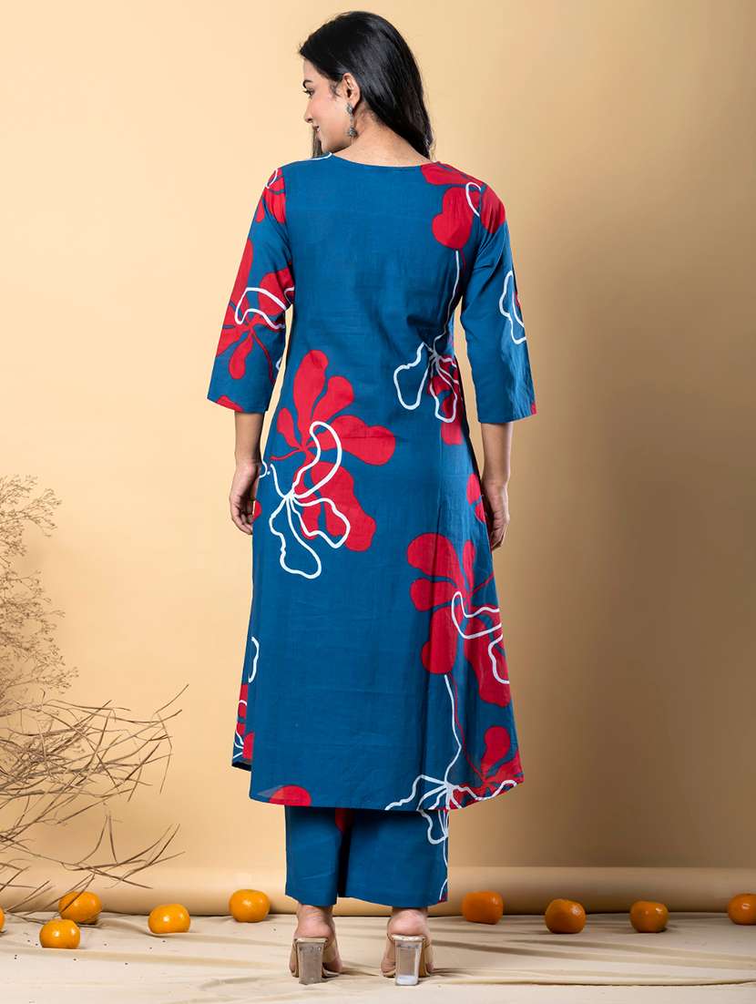 women printed three quarter sleeve kurta pant set - 21962296 -  Standard Image - 3
