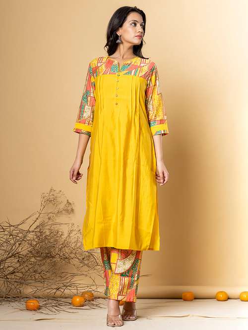 women printed three quarter sleeve kurta pant set - 21962308 -  Standard Image - 0