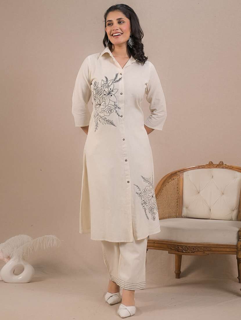 women embroidered three quarter sleeve kurta pant set - 21962324 -  Zoom Image - 0
