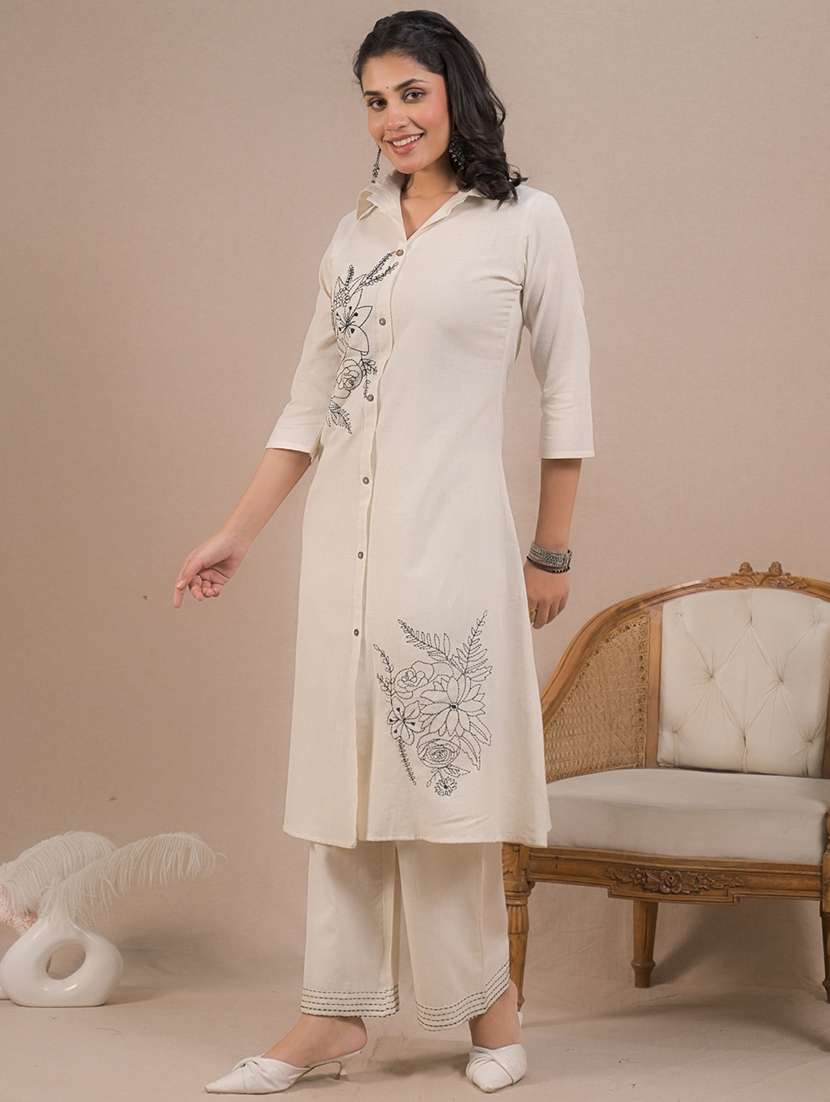 women embroidered three quarter sleeve kurta pant set - 21962324 -  Standard Image - 3