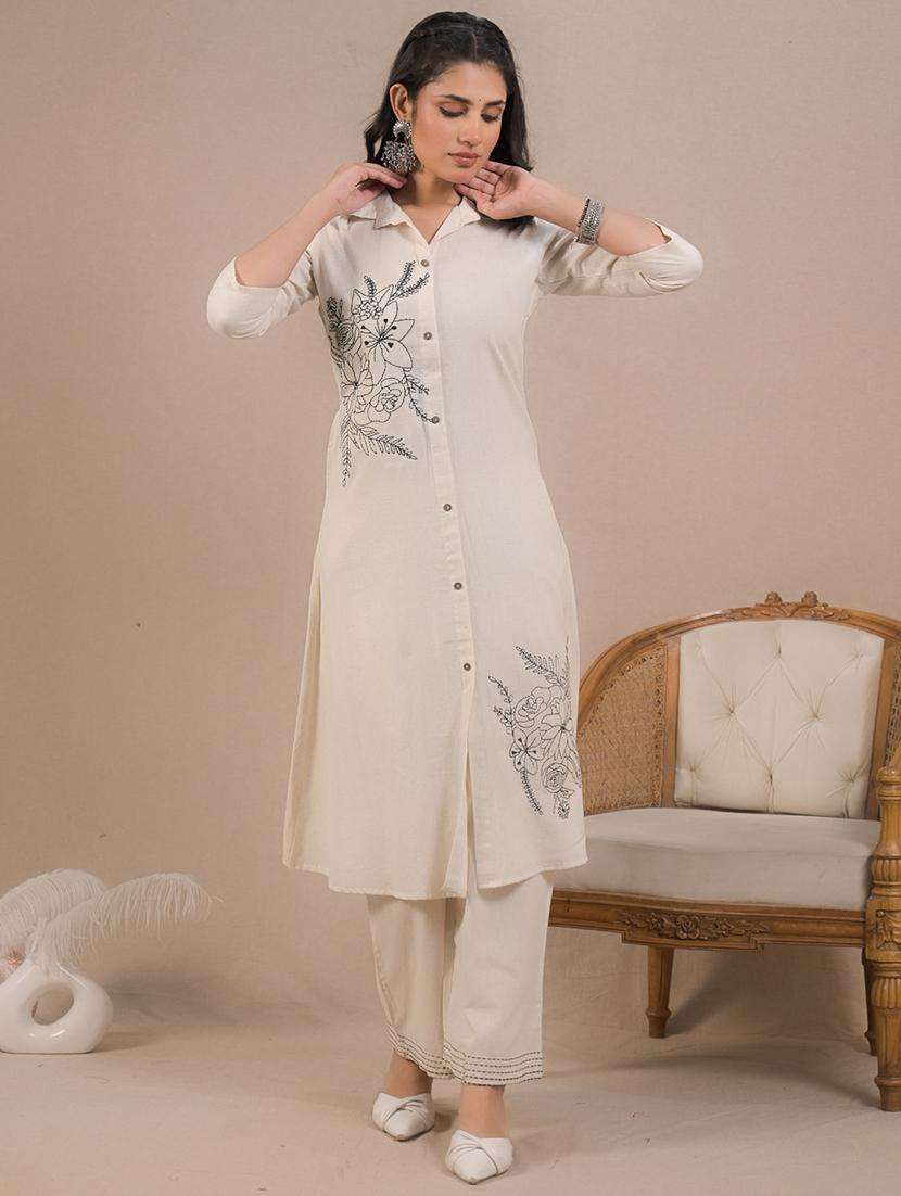 women embroidered three quarter sleeve kurta pant set - 21962324 -  Standard Image - 5
