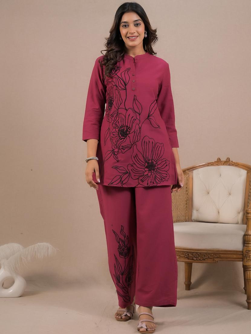 women three quarter sleeve ethnic co-ord set