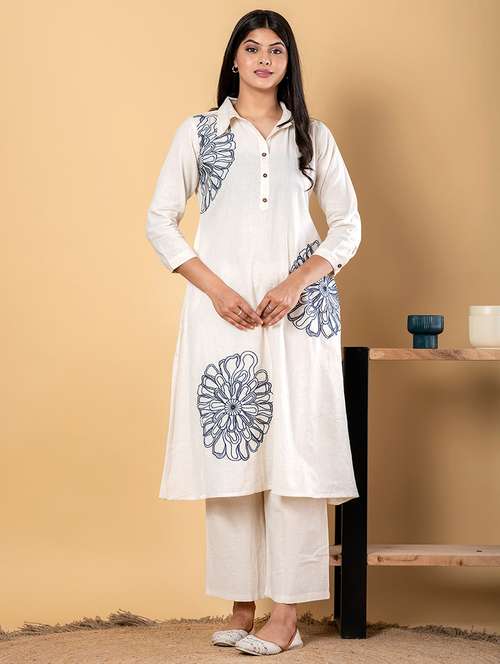 women embroidered three quarter sleeve kurta pant set - 21962328 - Standard Image - 0