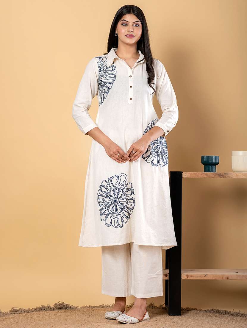 women embroidered three quarter sleeve kurta pant set - 21962328 - Zoom Image - 0