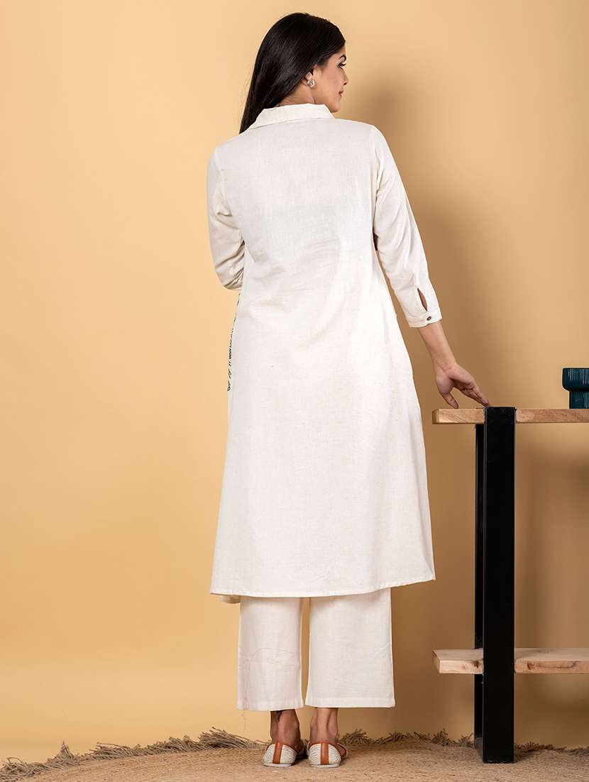 women embroidered three quarter sleeve kurta pant set - 21962328 - Standard Image - 3