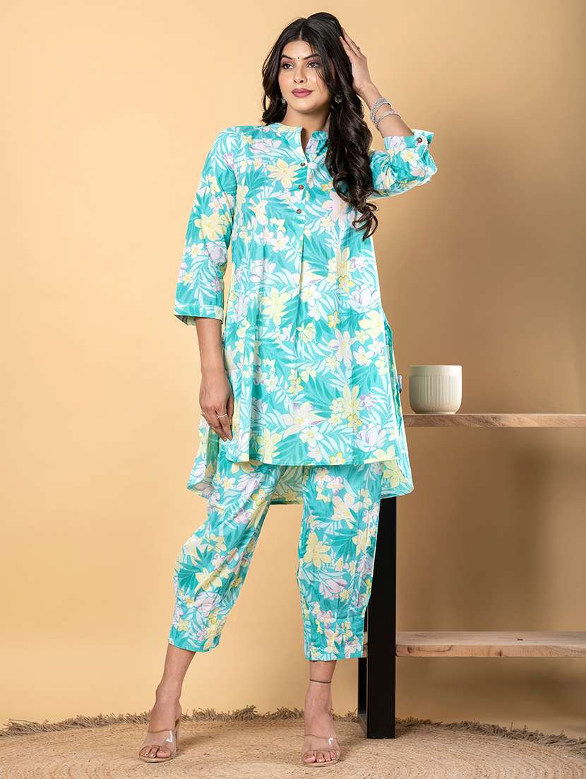 women three quarter sleeve ethnic co-ord set