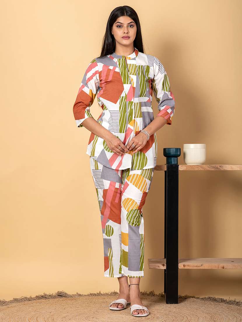 women three quarter sleeve ethnic co-ord set