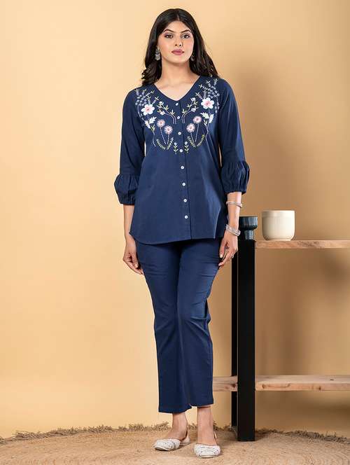women three quarter sleeve ethnic co-ord set - 21962345 - Standard Image - 0