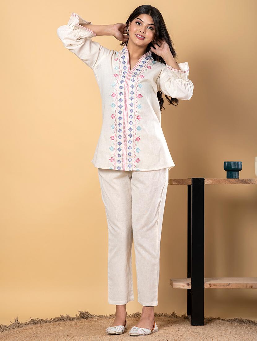 women embroidered long sleeve ethnic co-ord set - 21962348 - Standard Image - 3