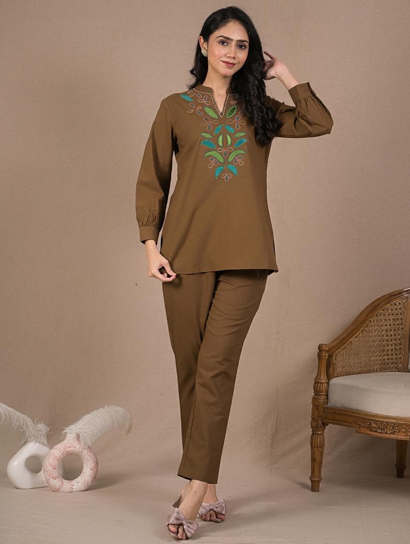 women embroidered long sleeve ethnic co-ord set - 21962355 - Zoom Image - 0