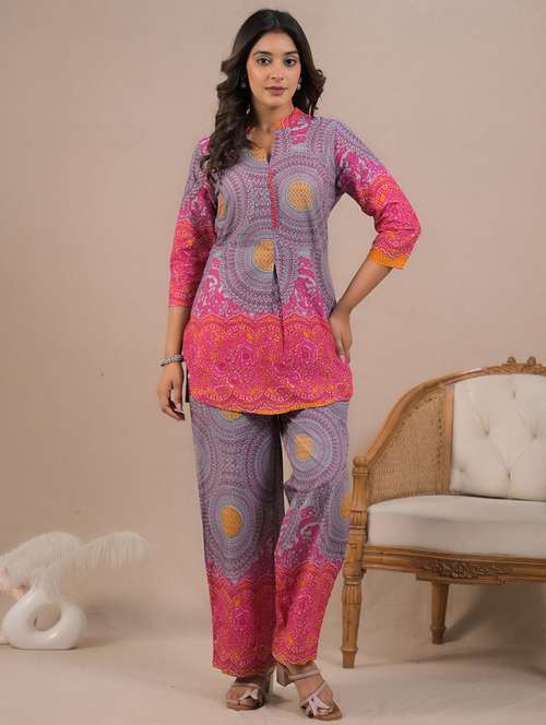 women three quarter sleeve ethnic co-ord set - 21962358 - Standard Image - 0