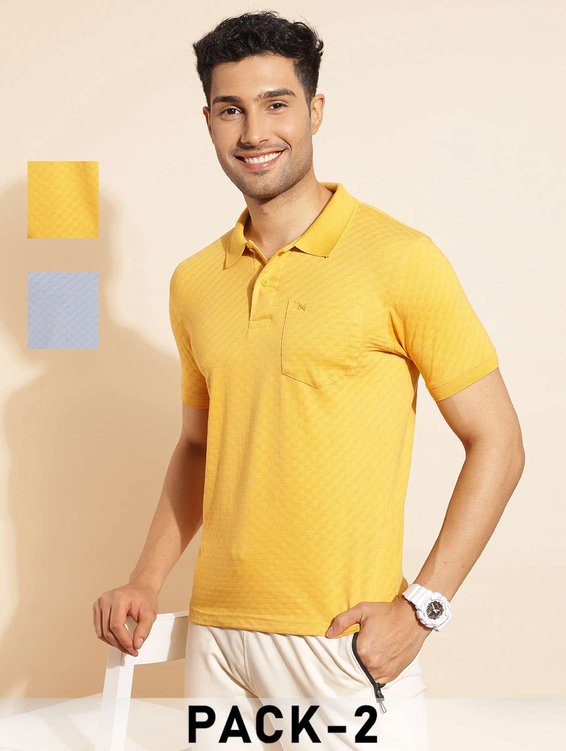 men pack of 2 solid short sleeve polo t-shirt - 21962378 -  Zoom Image - 0