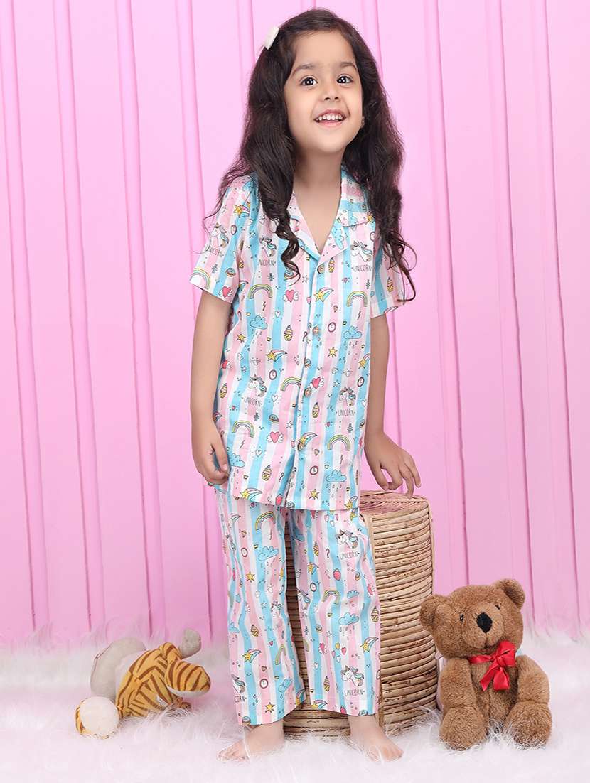 girls printed short sleeve nightwear pyjama set - 21962402 - Zoom Image - 0