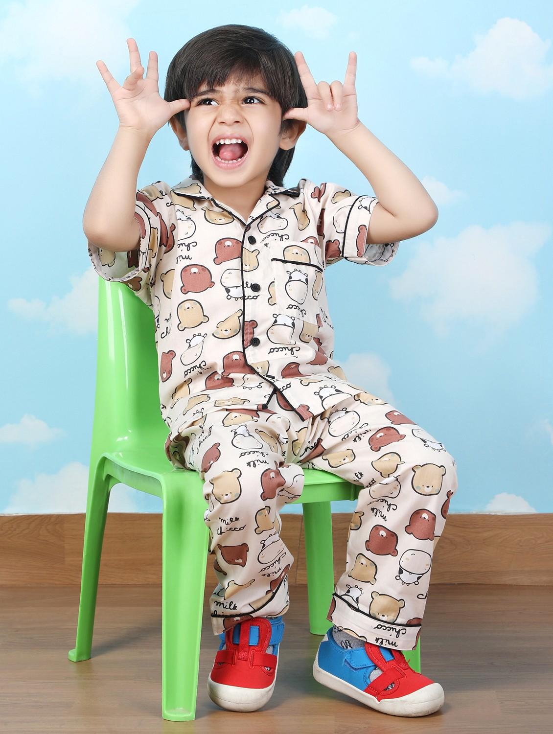 animal print cotton brown pyjama set