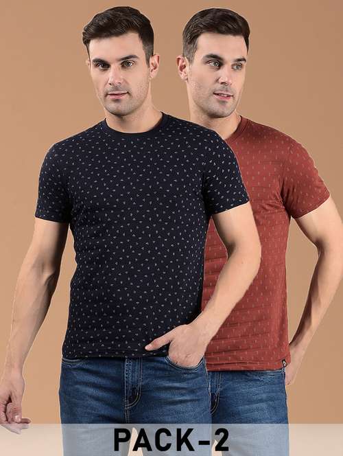 men pack of 2 printed short sleeve slim fit t-shirt