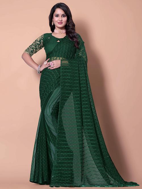 women striped embellished saree with blouse - 21962455 -  Standard Image - 0