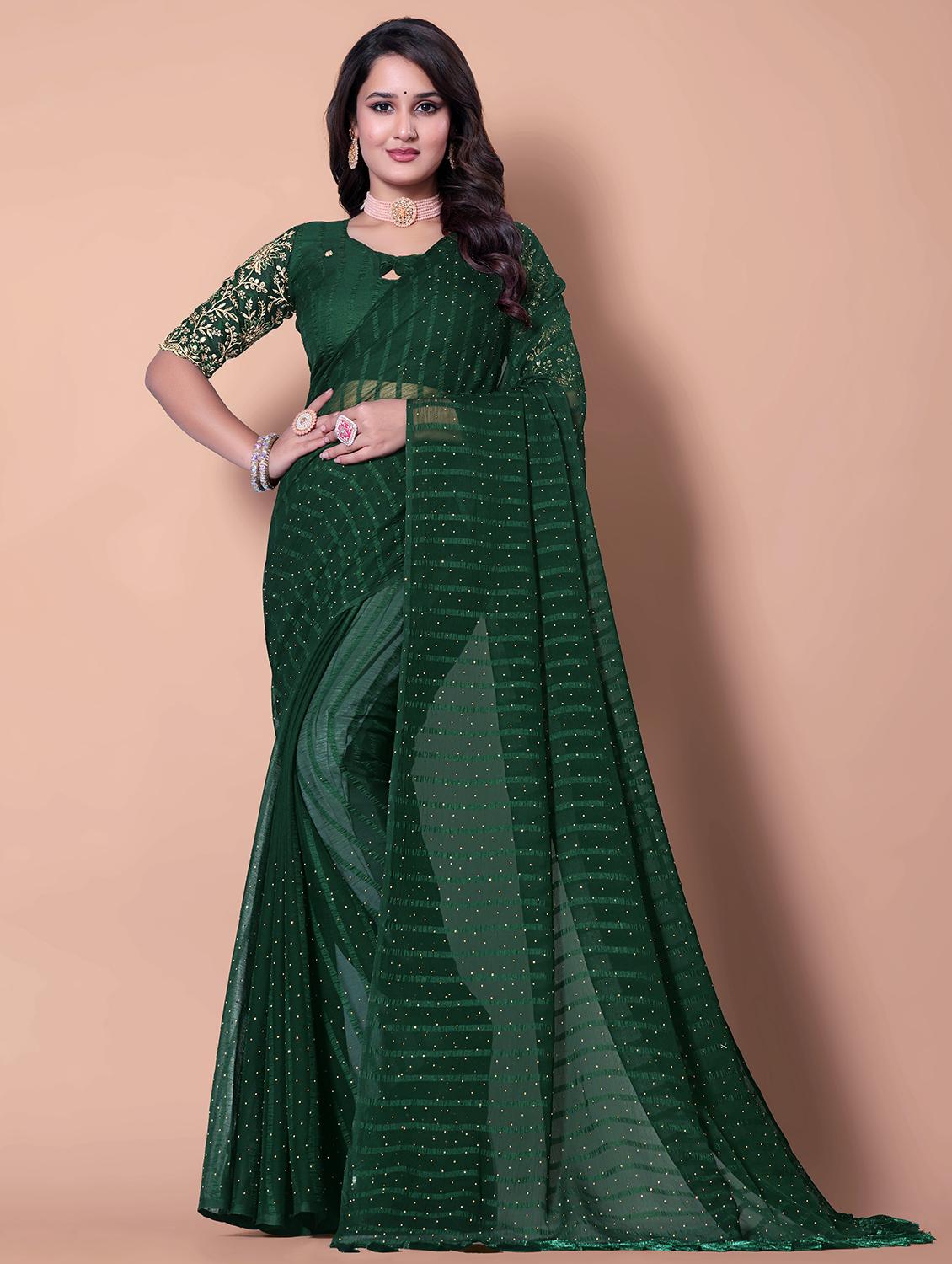 women striped embellished saree with blouse - 21962455 -  Zoom Image - 0