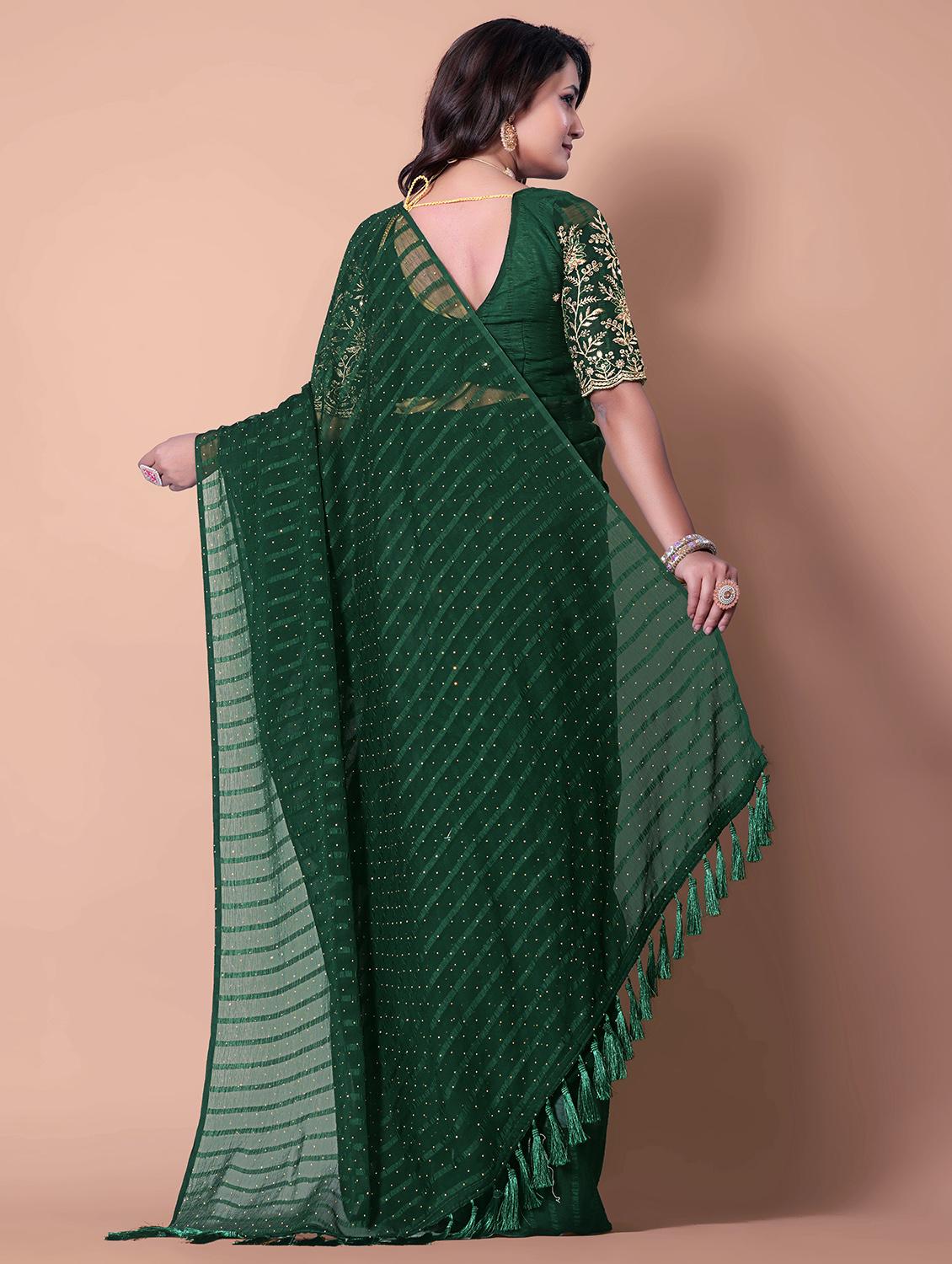women striped embellished saree with blouse - 21962455 - Standard Image - 3