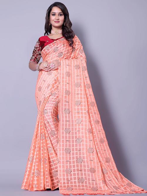 women checkered casual wear saree with blouse - 21962462 - Standard Image - 0
