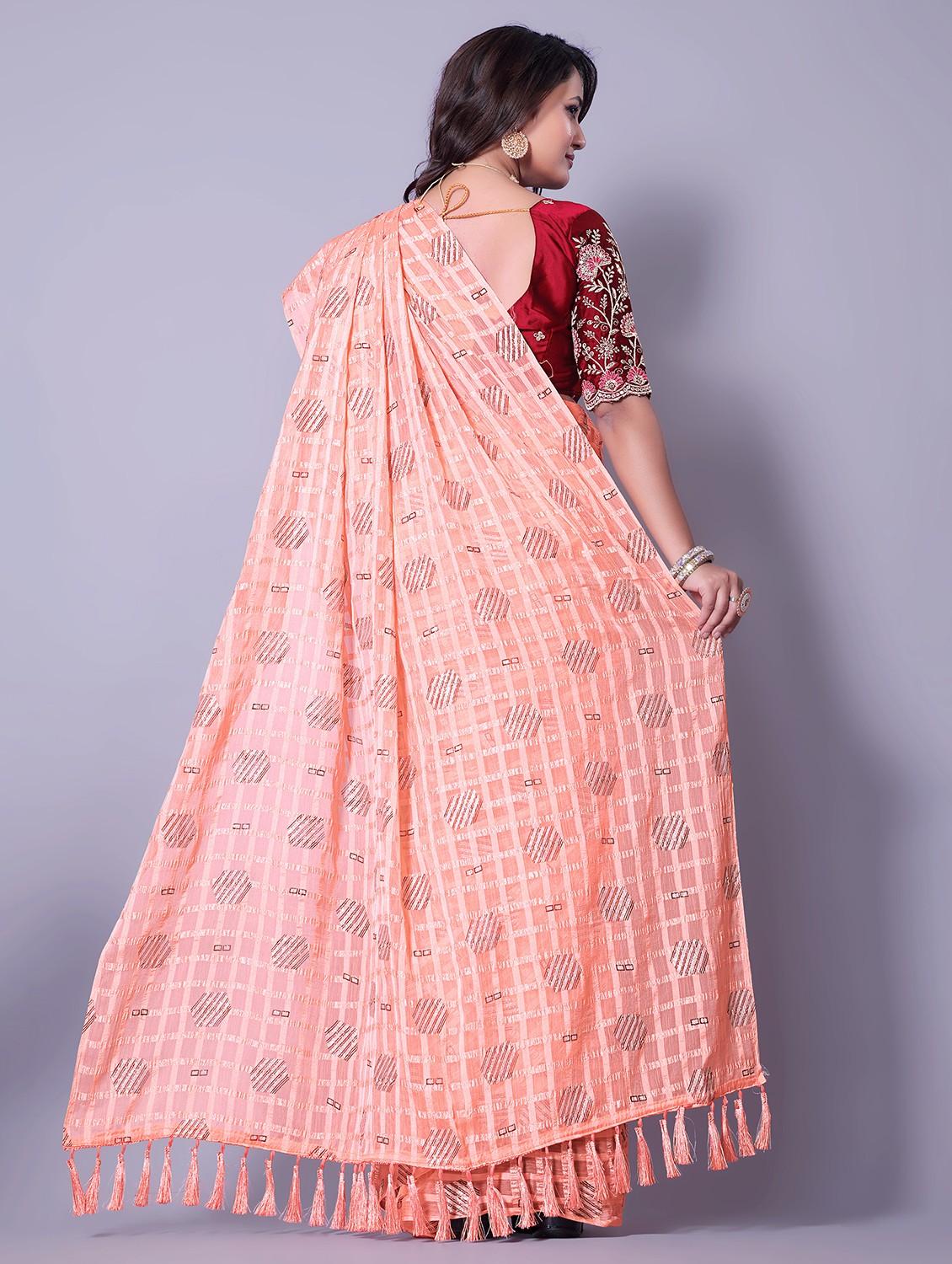 women checkered casual wear saree with blouse - 21962462 - Standard Image - 3