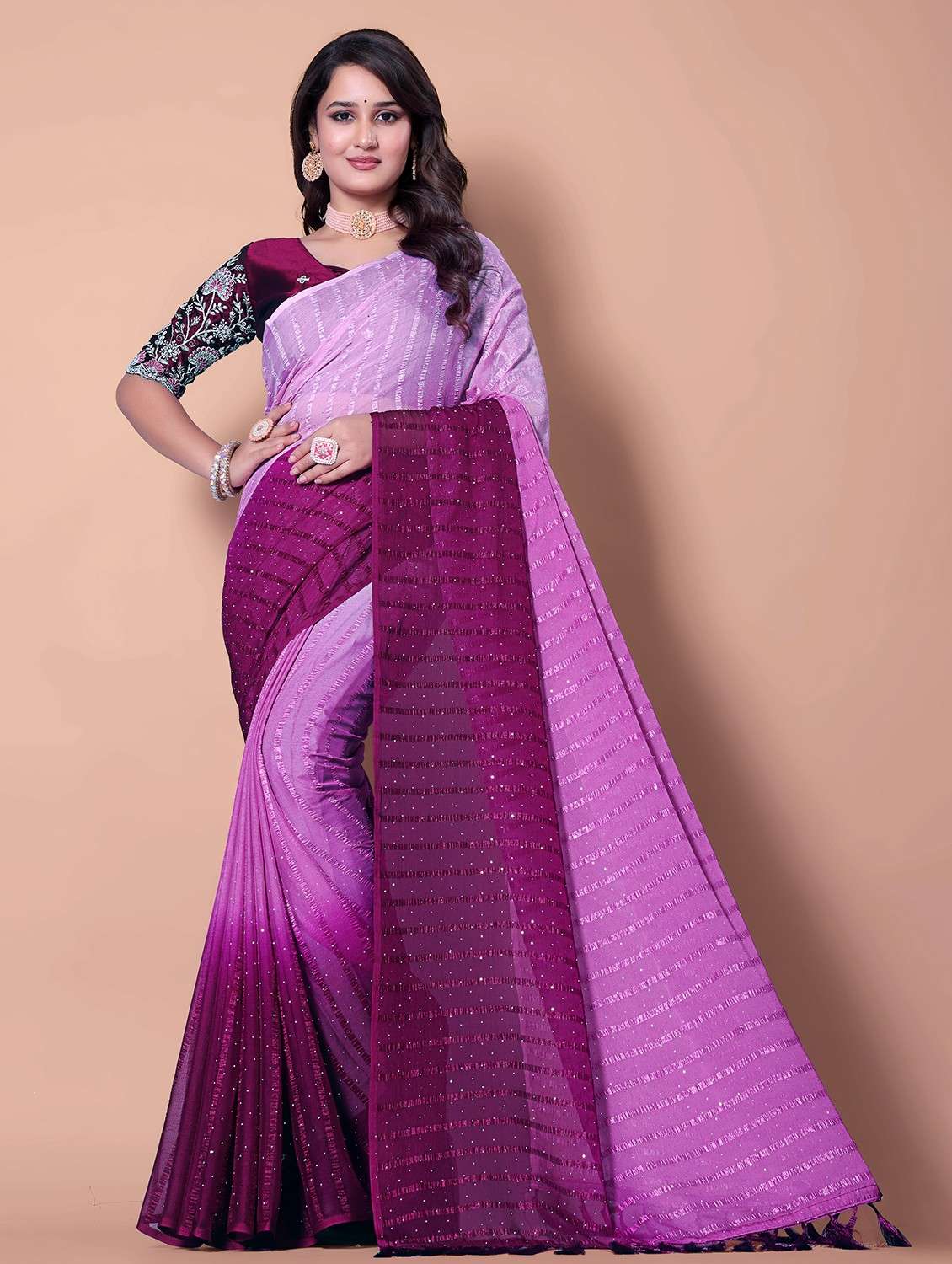 women ombre printed saree with blouse