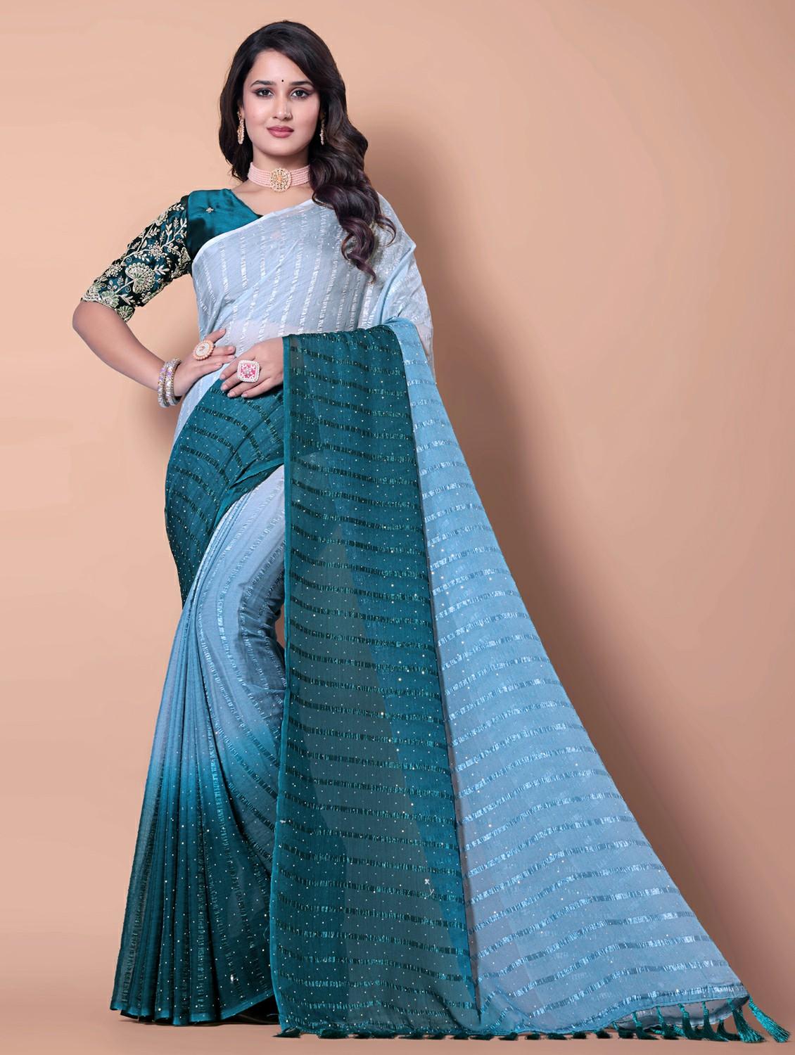 women ombre printed saree with blouse - 21962470 - Zoom Image - 0