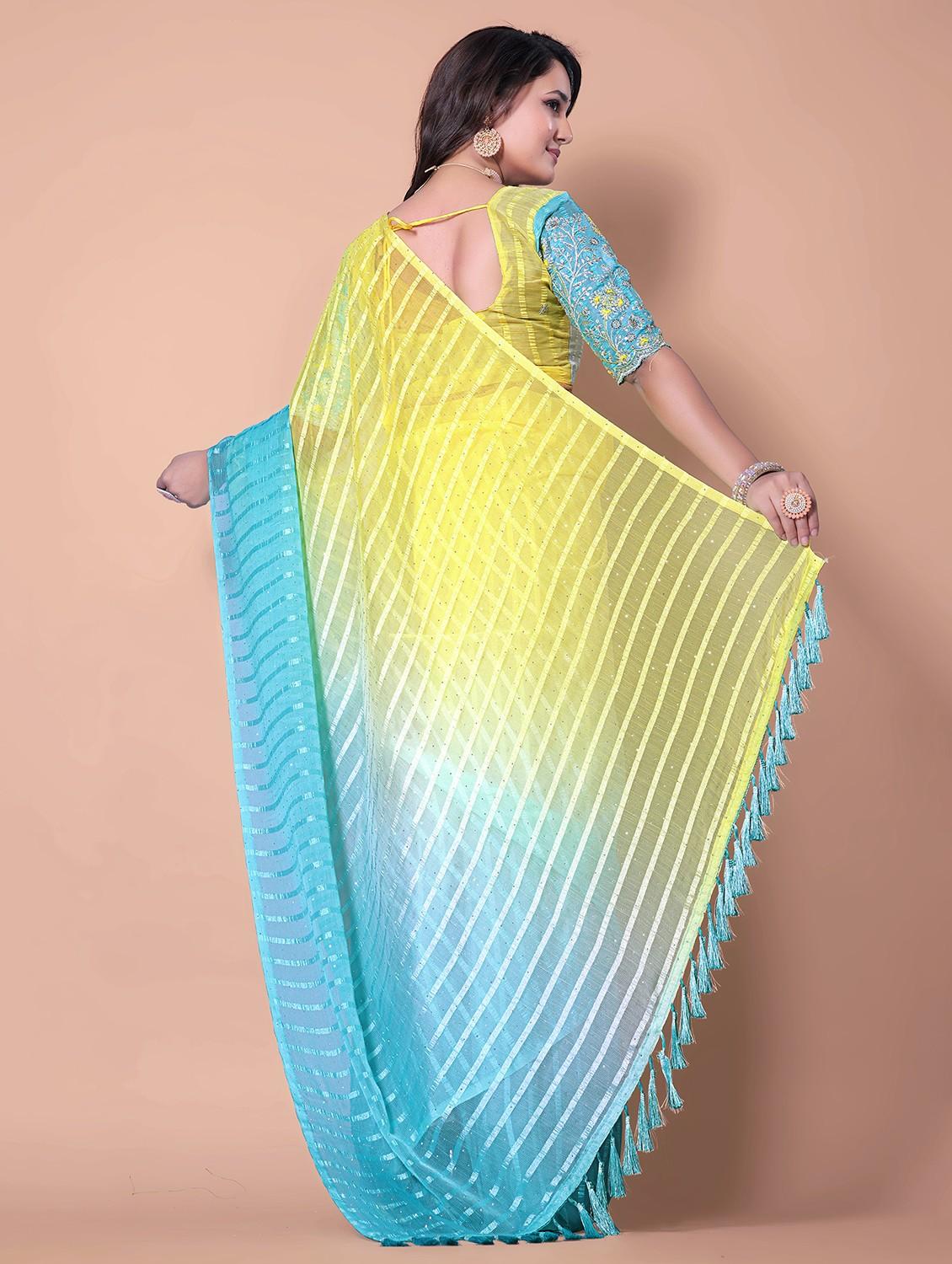 women ombre printed saree with blouse - 21962471 - Standard Image - 3
