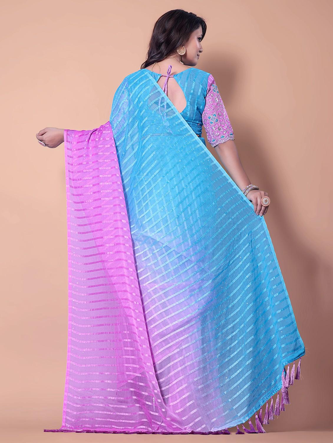 women ombre printed saree with blouse - 21962472 - Standard Image - 3