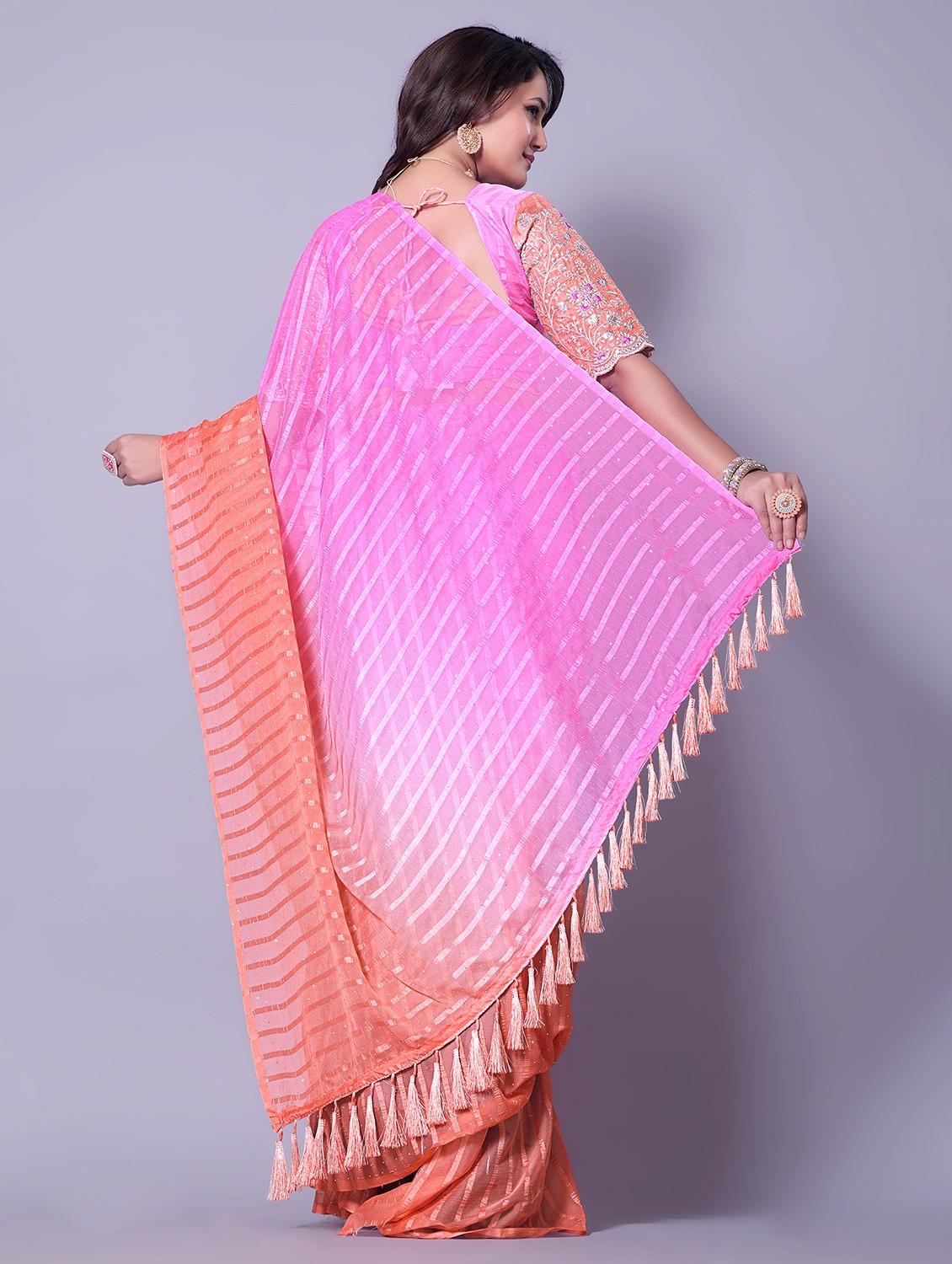 women ombre printed saree with blouse - 21962474 - Standard Image - 3