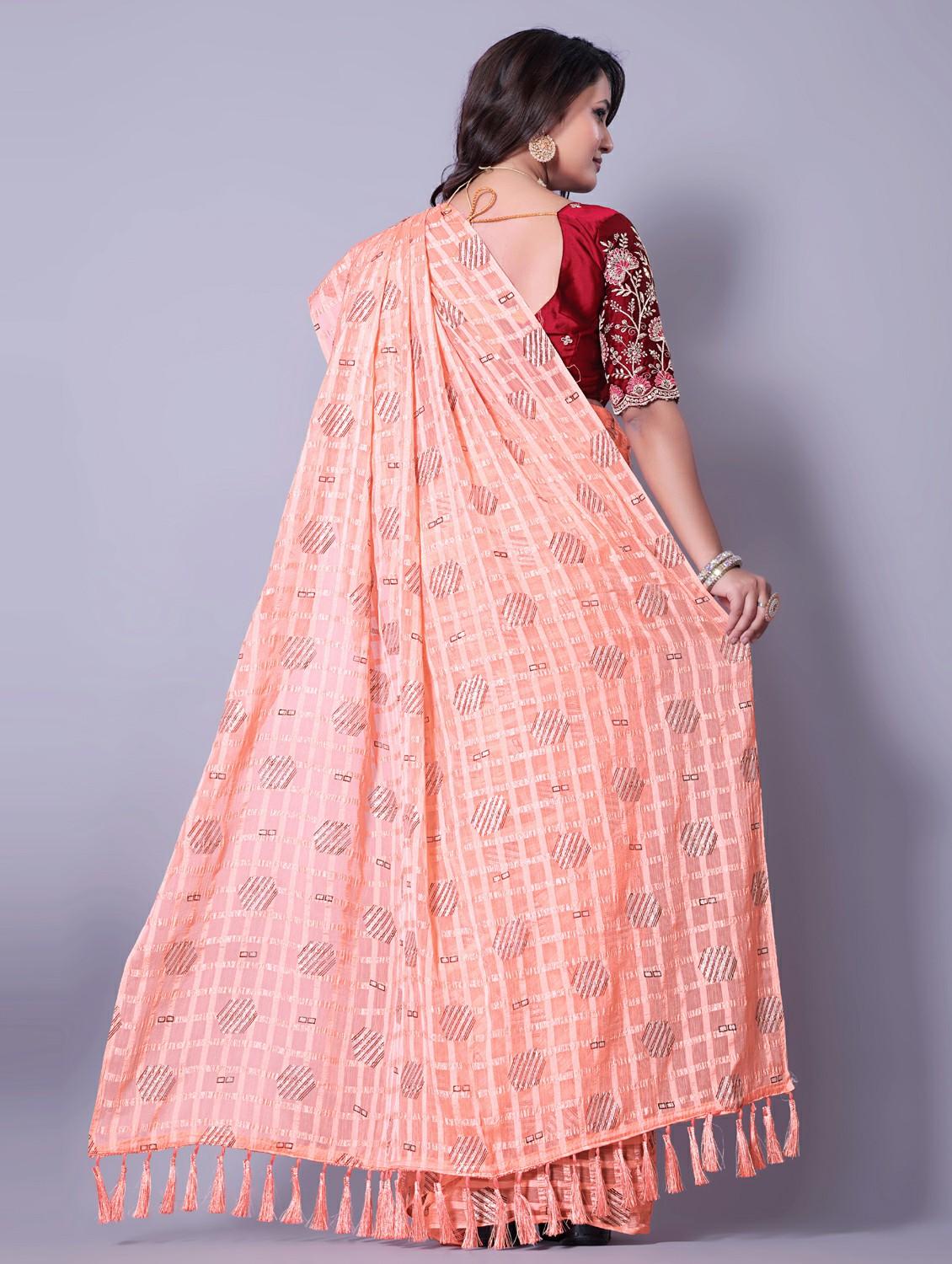 women checkered casual wear saree with blouse - 21962480 - Standard Image - 3