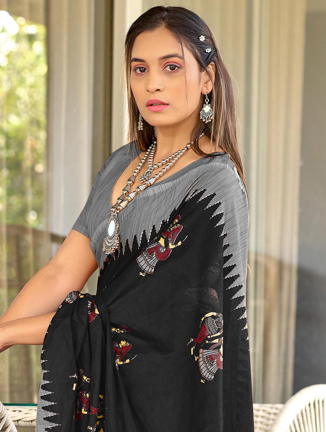women printed casual wear saree with blouse - 21962499 - Standard Image - 3