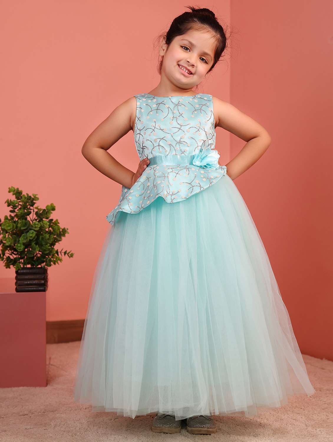 girls embellished sleeveless fit & flare dress