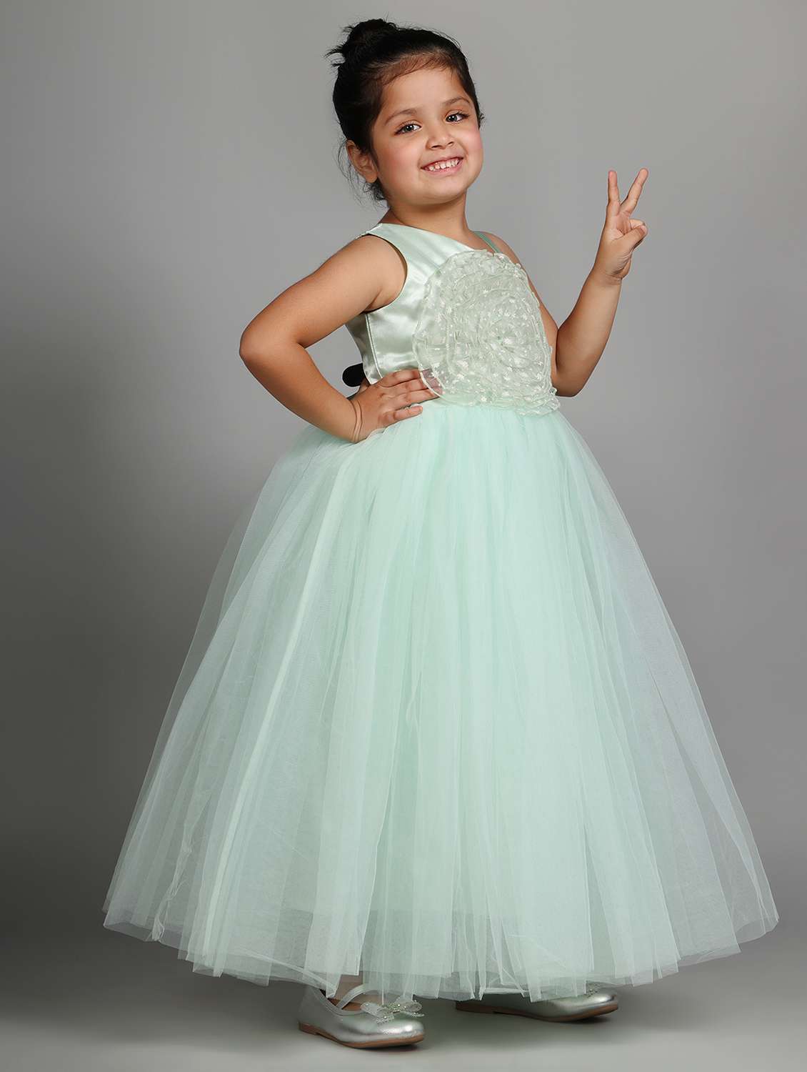 girls printed single shoulder fit & flare dress - 21962527 -  Standard Image - 3