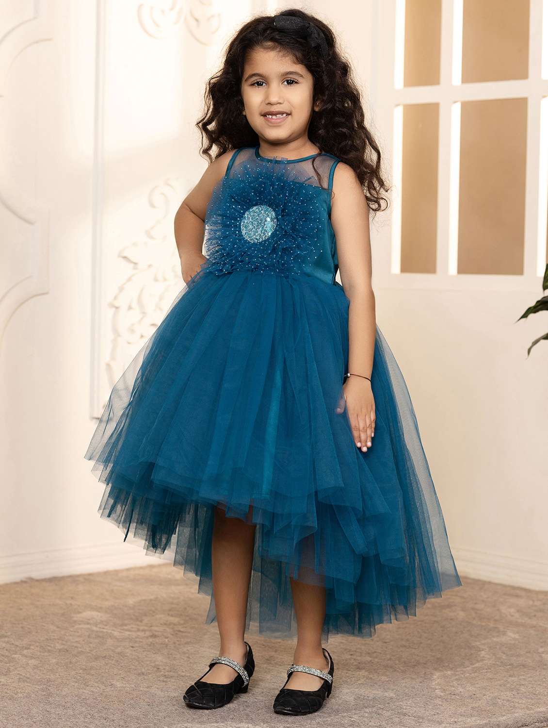 girls self designed sleeveless high low dress