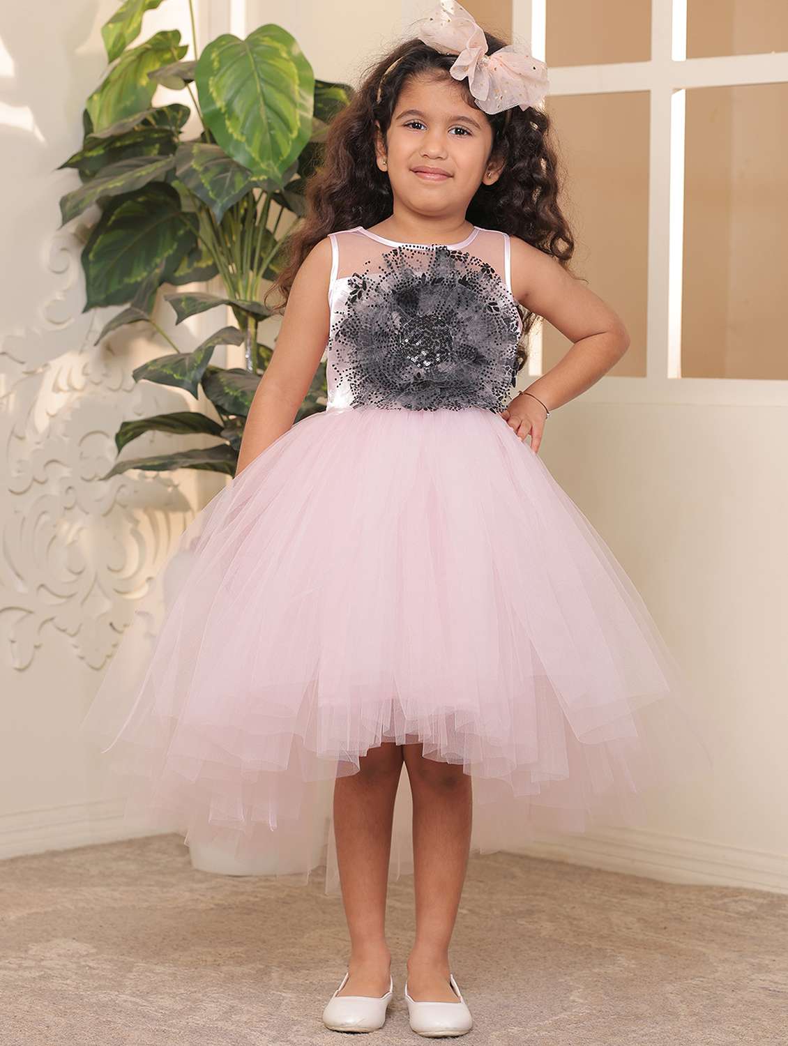 girls self designed sleeveless high low dress