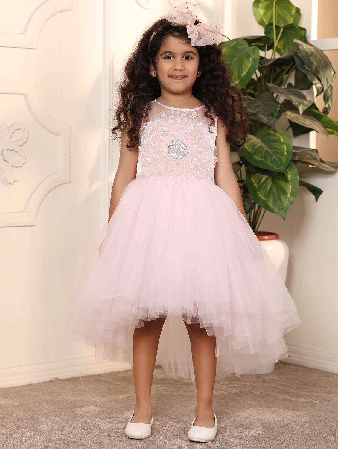 girls self designed sleeveless high low dress