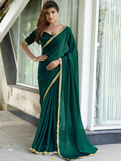 women solid with embellished bordered saree with blouse - 21962548 - Standard Image - 0
