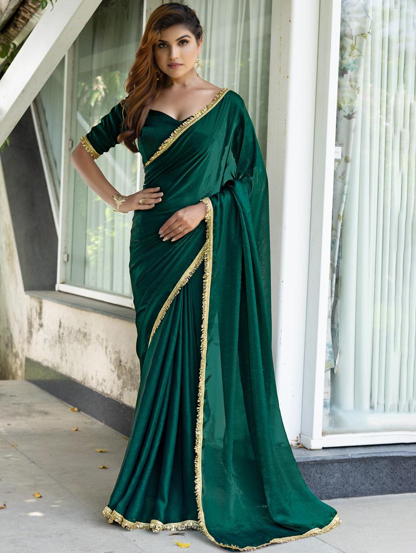women solid with embellished bordered saree with blouse - 21962548 - Zoom Image - 0