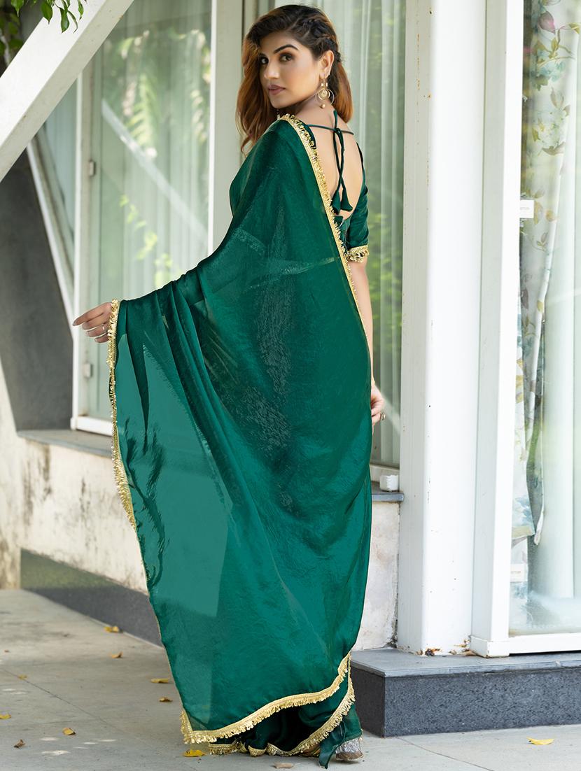 women solid with embellished bordered saree with blouse - 21962548 - Standard Image - 3