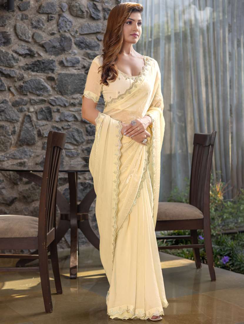 women solid with embellished bordered saree with blouse - 21962556 - Zoom Image - 0