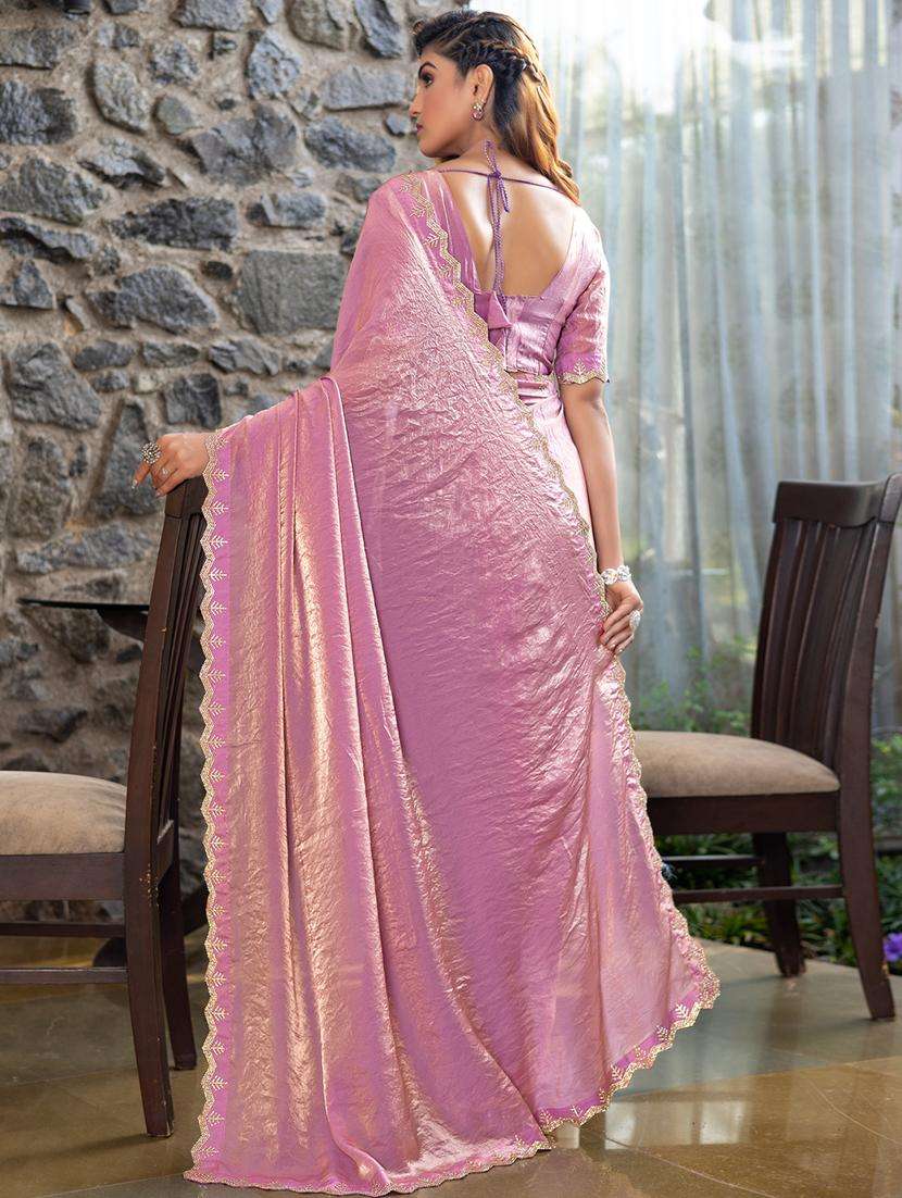 women solid with embellished bordered saree with blouse - 21962563 -  Standard Image - 3