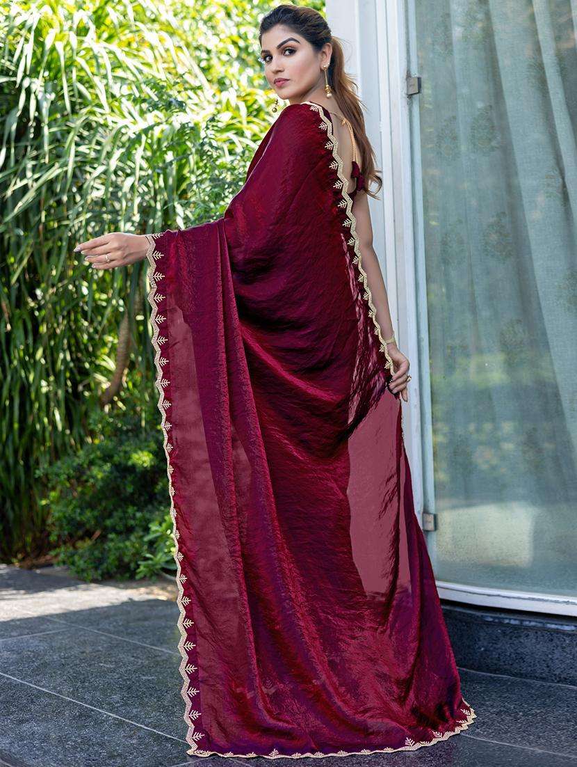 women solid with embellished bordered saree with blouse - 21962564 -  Standard Image - 3
