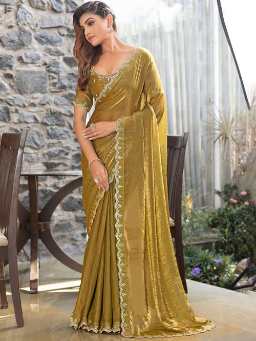 women solid with embellished bordered saree with blouse - 21962566 -  Standard Image - 0