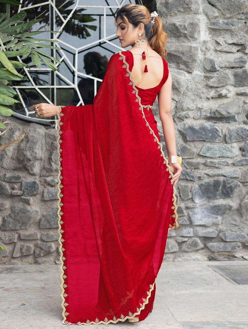 women solid with embellished bordered saree with blouse - 21962571 -  Standard Image - 3