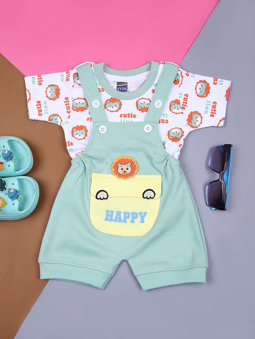 girls printed t-shirt and dungree set