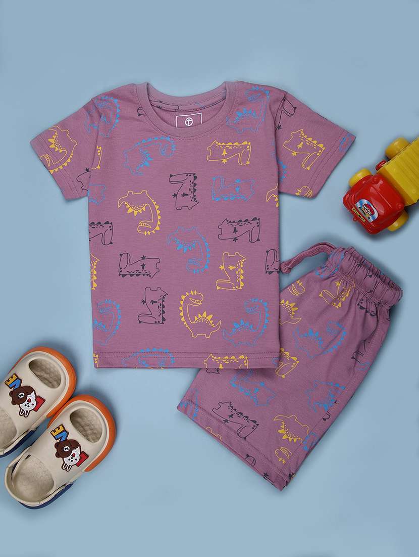 boys printed t-shirt and short co-ord set - 21962584 -  Zoom Image - 0