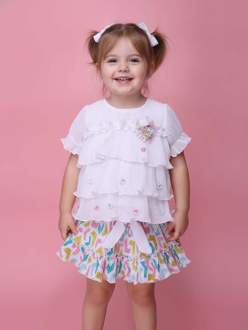 girls printed top and skirt set